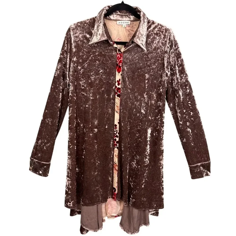 Adore Velvet Burnout Tunic Floral Oversized Boho Chic Indie Flowy Romantic SZ S